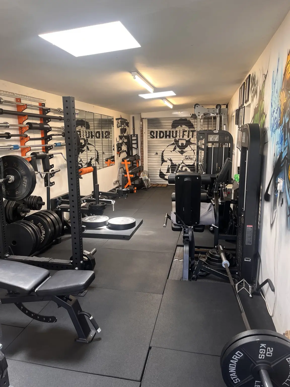Full-length view through the private Sidhu Fitness strength and conditioning studio